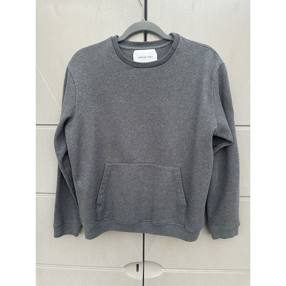 Amour Vert Crew Fleece Pullover Sweatshirt Gray Relaxed Fit Crop Sz M Streetwear